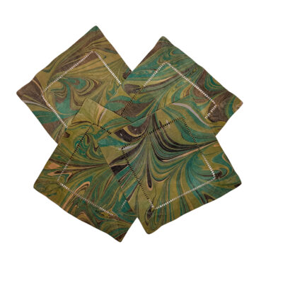 Marbled Linen Cocktail Napkins Olive Teal Coffee - Set of 4