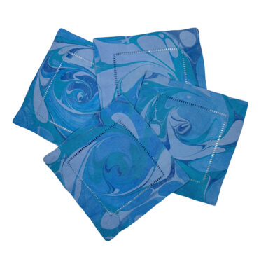Marbled Linen Cocktail Napkins Blue and Aqua - Set of 4