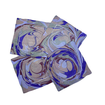 Marbled Linen Cocktail Napkins Blue Burgundy Sage - Set of 4