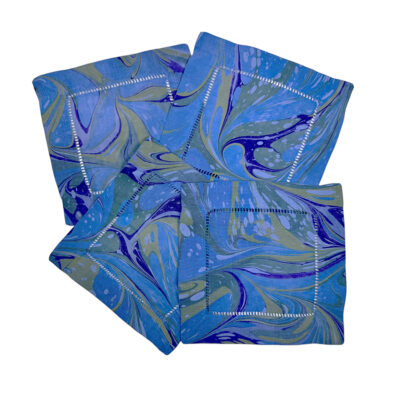 Marbled Linen Cocktail Napkins Blue Purple Sage - Set of 4