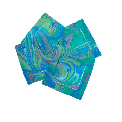 Marbled Linen Cocktail Napkins Green Blue Rose - Set of 4