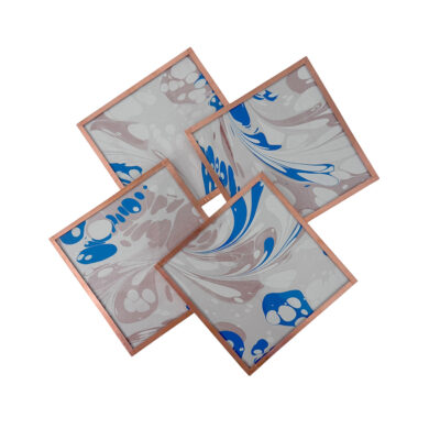 Marble Paper Glass and Copper Coasters - Set of 4 Cobalt and White Stone