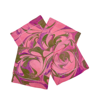 Marbled Linen Cocktail Napkins Coral and Olive - Set of 4