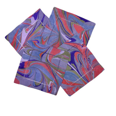Marbled Linen Cocktail Napkins Lavender Blue Coral - Set of 4