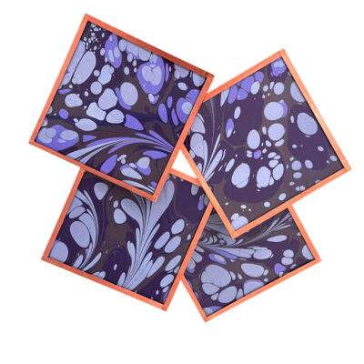 Marbled Paper Glass and Copper Coasters - Set of 4 Eggplant and Lilac Stone