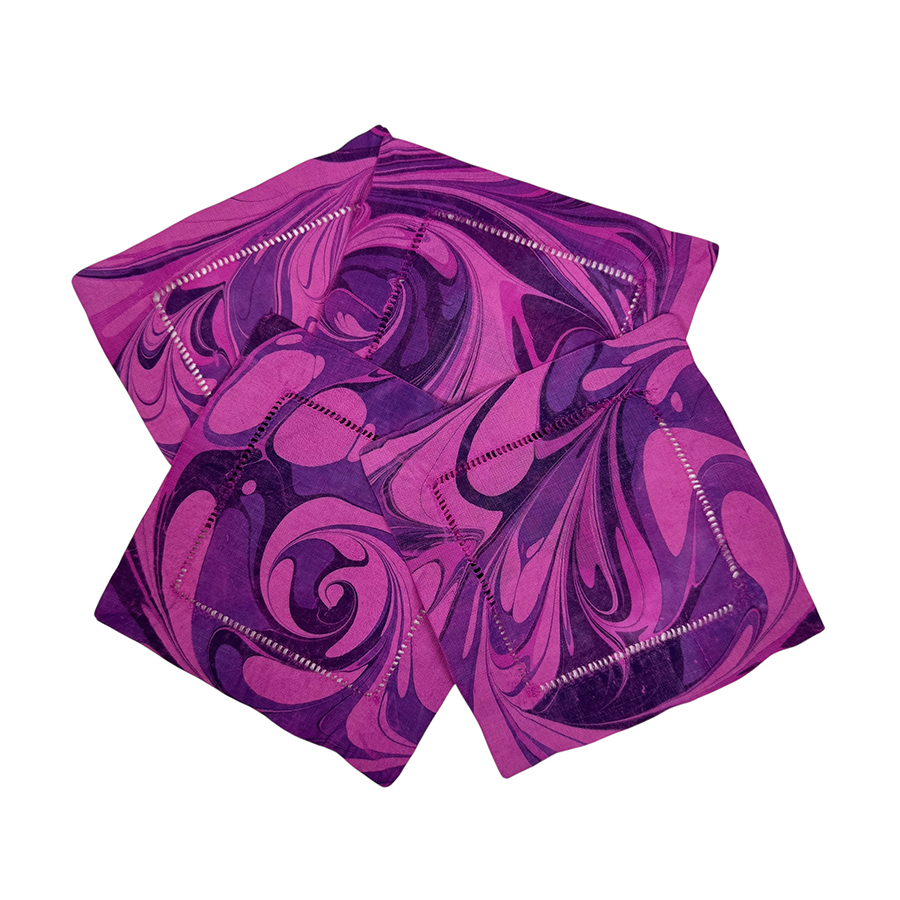 Marbled Linen Cocktail Napkins Lavender and Berry – Set of 4