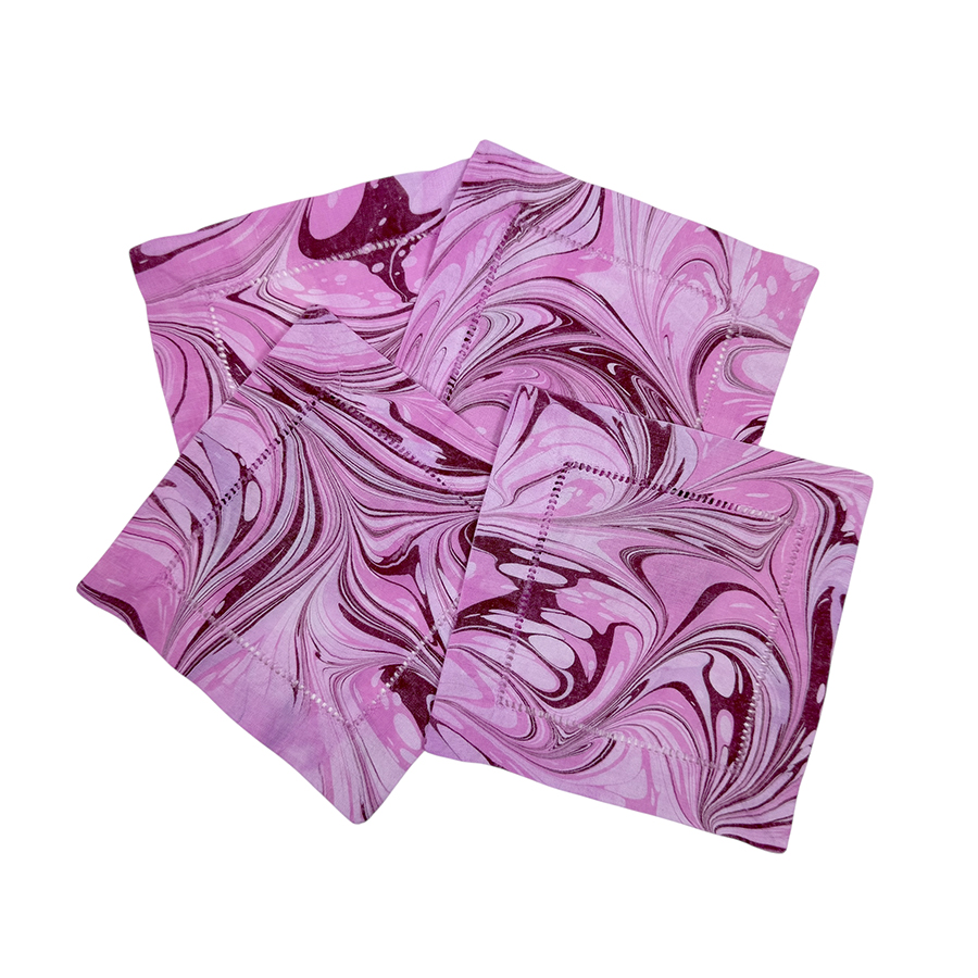 Marbled Linen Cocktail Napkins Pink and Raspberry – Set of 4