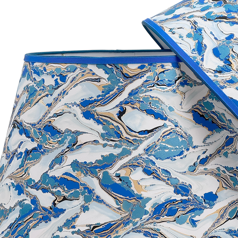 18" Marbled Lampshades Pair Ocean Blues and White - Image 2