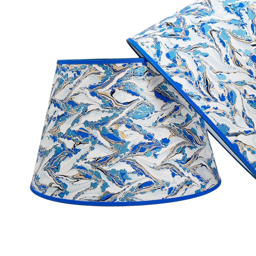 18" Marbled Lampshades Pair Ocean Blues and White - Image 3