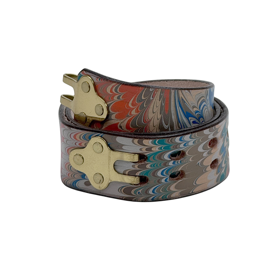 Marbled Leather Belt - 26" Nonpariel Blue Grey Orange Teal