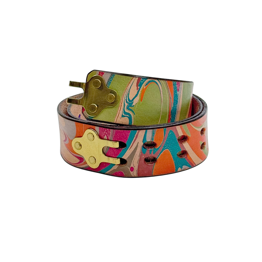 Marbled Leather Belt - 28" Orange Lime Raspberry