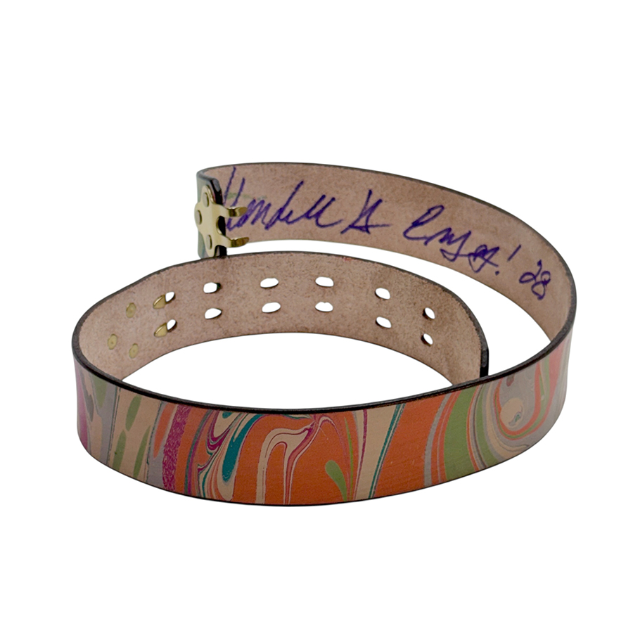 Marbled Leather Belt - 28" Orange Lime Raspberry - Image 2
