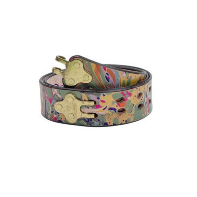 Marbled Leather Belt - 28" Blue Pink Green Stone