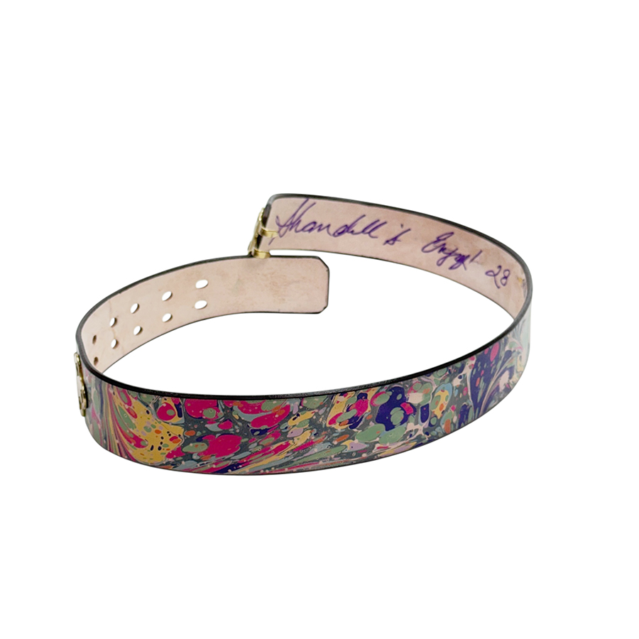 Marbled Leather Belt - 28" Blue Pink Green Stone - Image 2