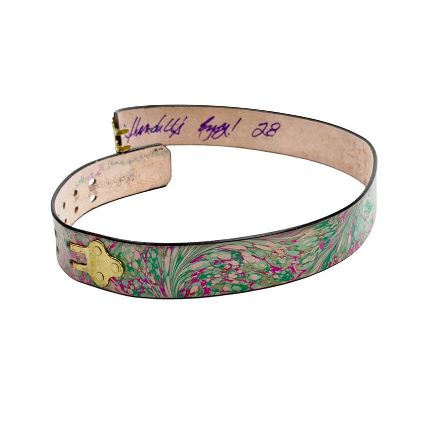 Marbled Leather Belt - 28" Pink and Green Stone - Image 2