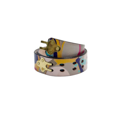 Marbled Leather Belt - 28" Grey Purple Pink Turquoise