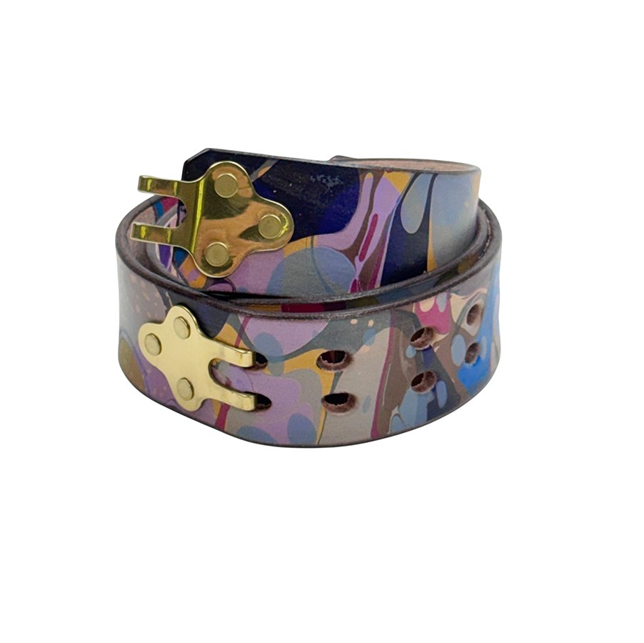 Marbled Leather Belt - 28" Over Marbled Multi Colored