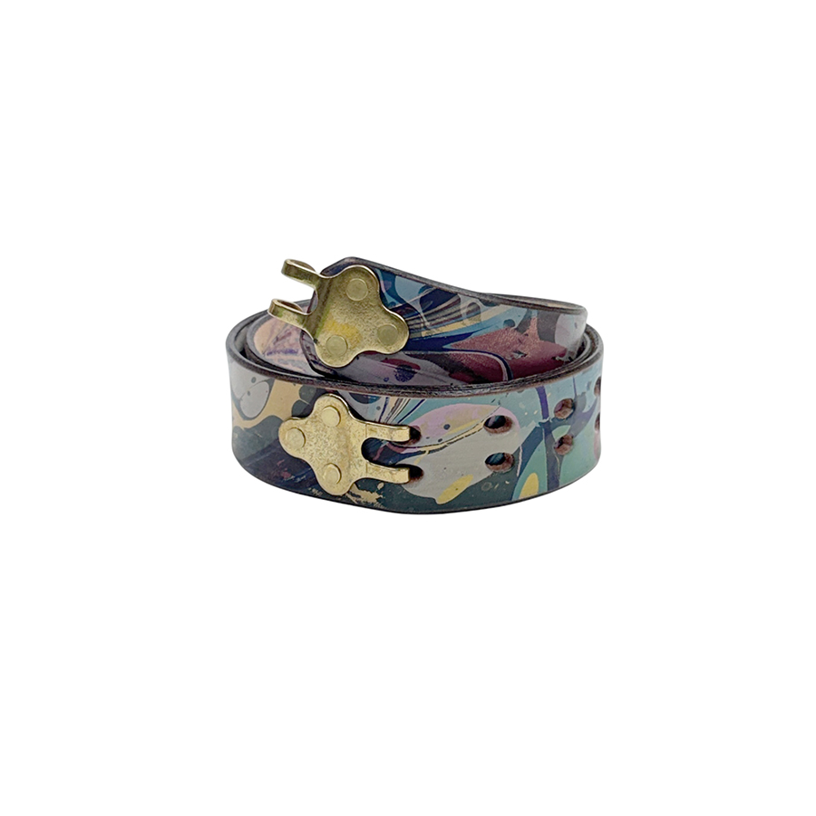 Marbled Leather Belt - 30" Over Marbled Blues