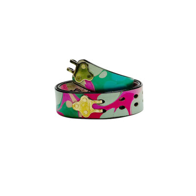 Marbled Leather Belt - 30" Magenta Mint Green
