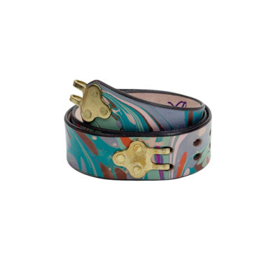 Marbled Leather Belt - 30" Slate Teal Aqua