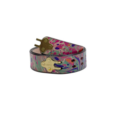 Marbled Leather Belt - 30" Pink Green Purple Stone