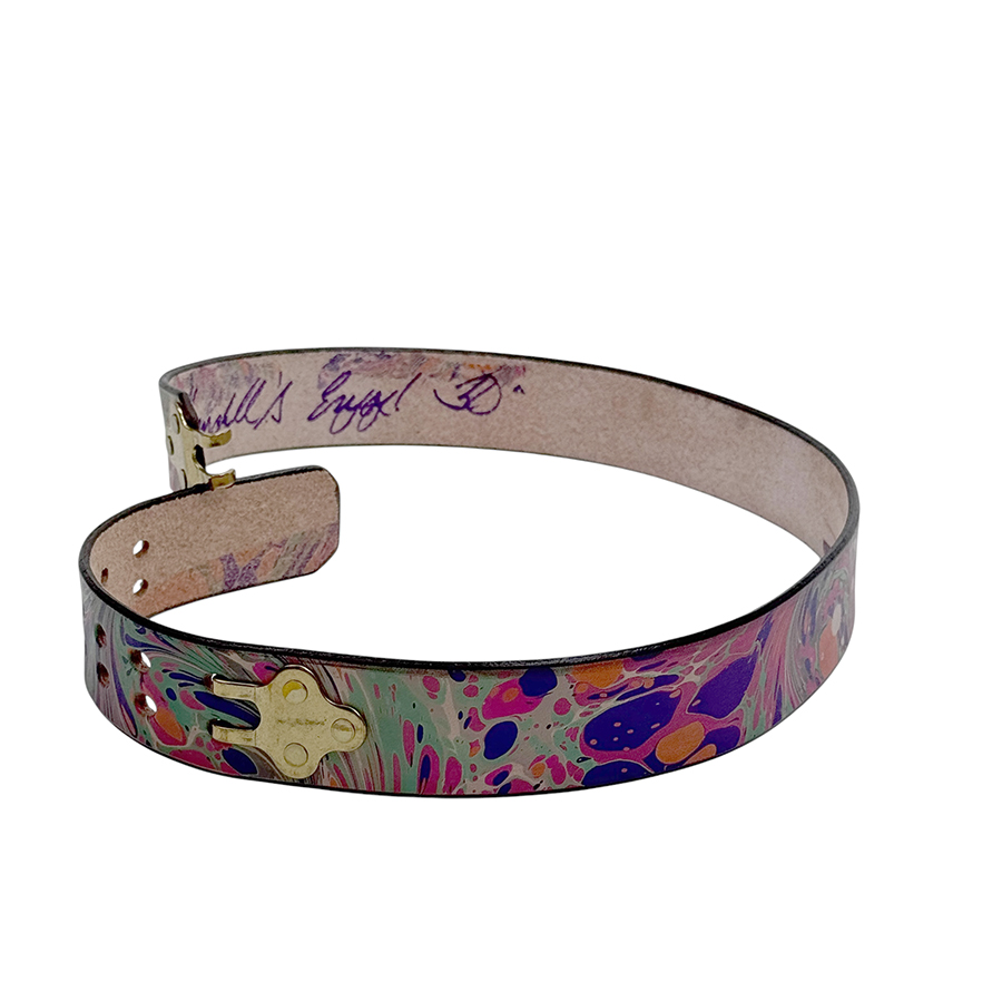 Marbled Leather Belt - 30" Pink Green Purple Stone - Image 2