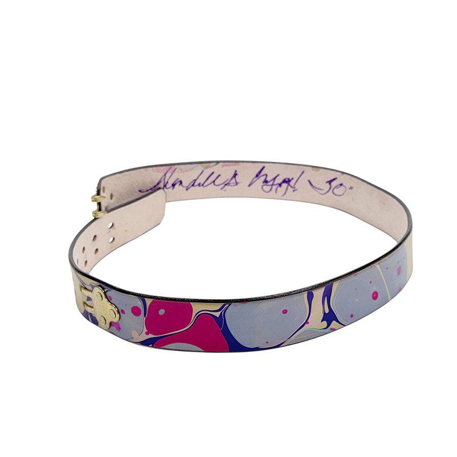 Marbled Leather Belt - 30" French Blue Raspberry Buttercream - Image 2