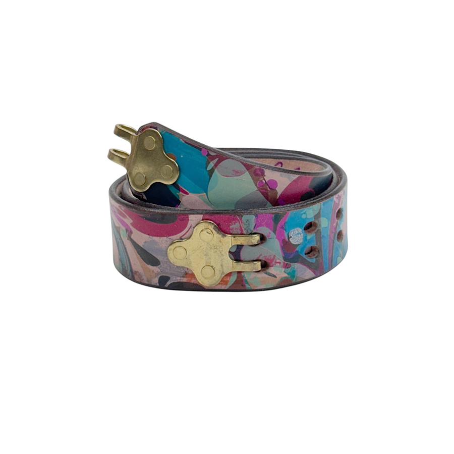Marbled Leather Belt - 30" Over Marbled Magenta Blue Red