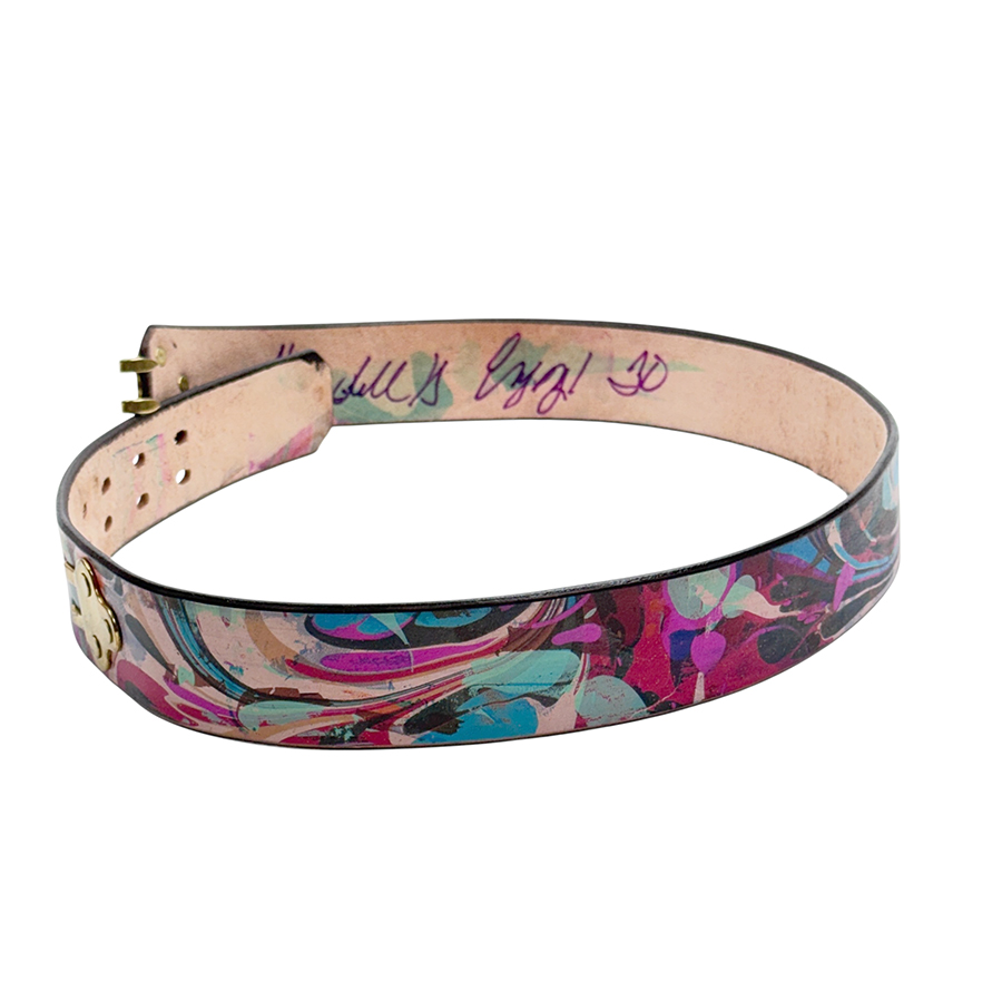 Marbled Leather Belt - 30" Over Marbled Magenta Blue Red - Image 2