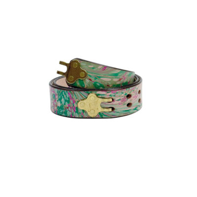 Marbled Leather Belt - 30" Pink and Green Stone