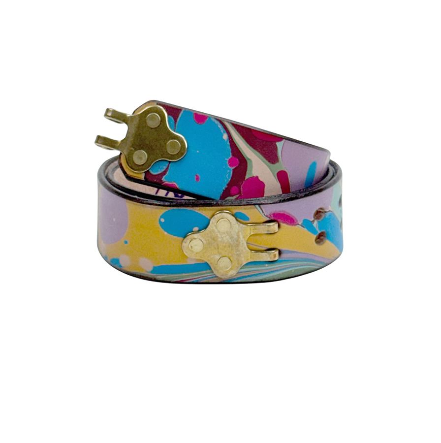 Marbled Leather Belt - 30" Sky Blue Lavender Maroon Ochre