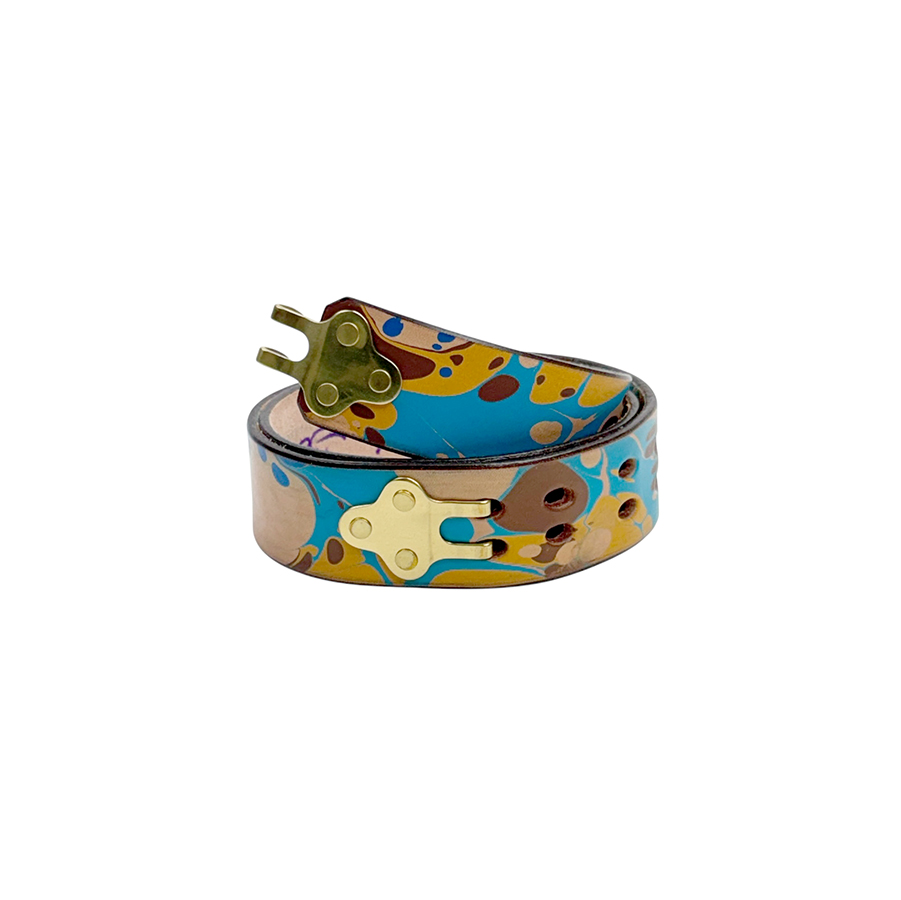 Marbled Leather Belt - 30" Blue Yellow Brown