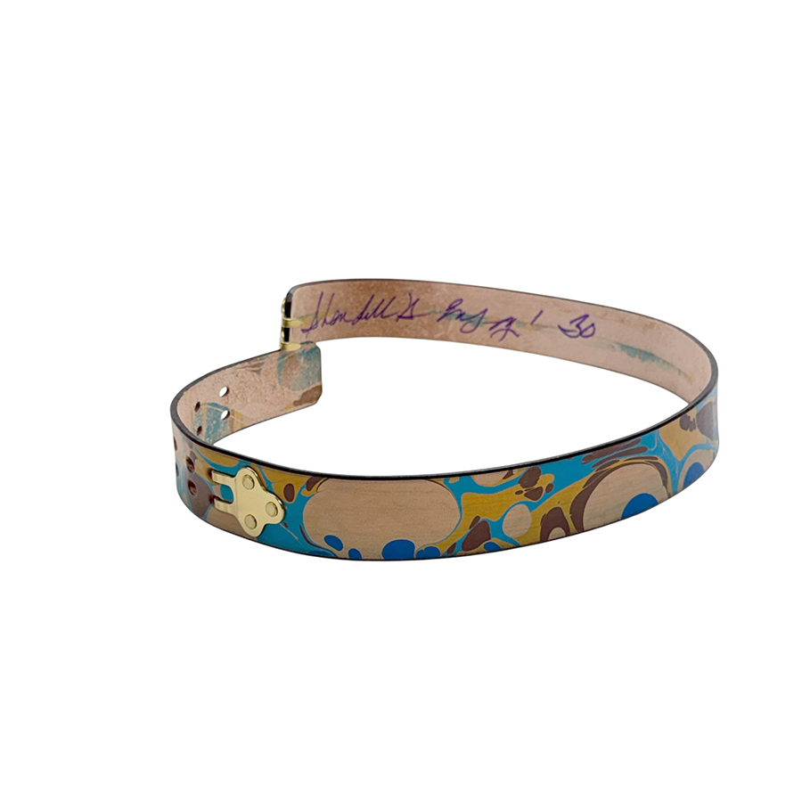 Marbled Leather Belt - 30" Blue Yellow Brown - Image 2