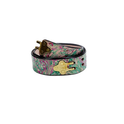 Marbled Leather Belt - 32" Magenta Green Stone