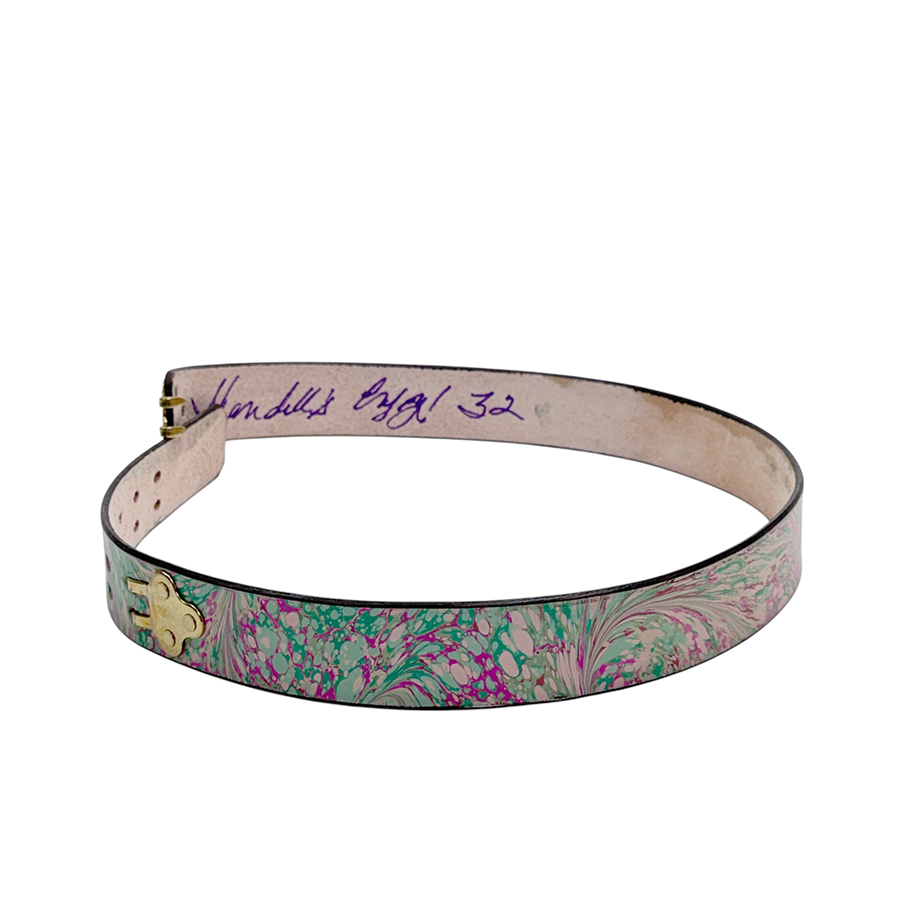 Marbled Leather Belt - 32" Magenta Green Stone - Image 2