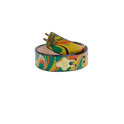 Marbled Leather Belt - 32" Green Yellow Orange