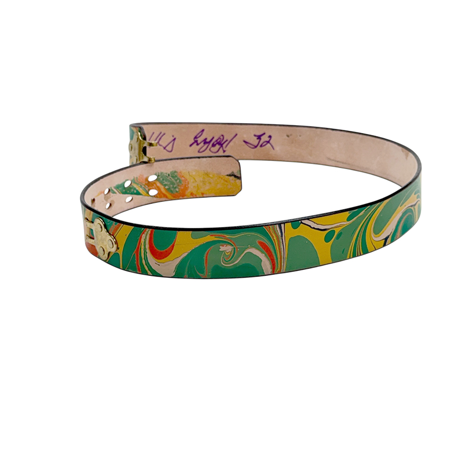 Marbled Leather Belt - 32" Green Yellow Orange - Image 2