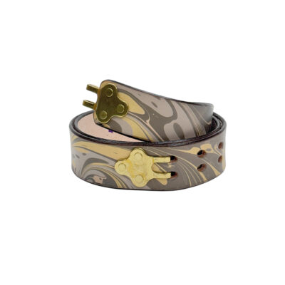 Marbled Leather Belt - 32" Grey Buttercream
