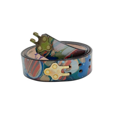 Marbled Leather Belt - 32" Over Marbled Blue Green Burnt Orange