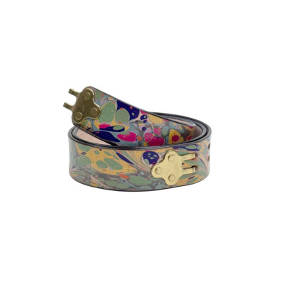 Marbled Leather Belt - 34" Sage Magenta Purple Stone