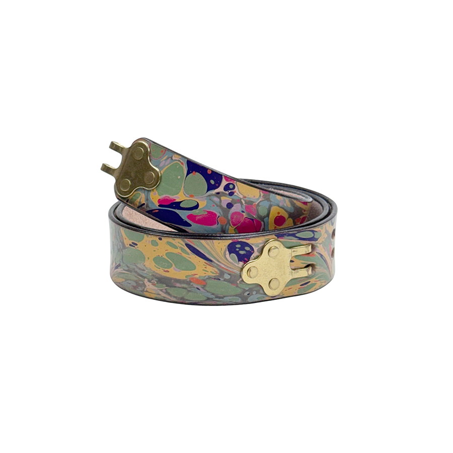Marbled Leather Belt - 34" Sage Magenta Purple Stone
