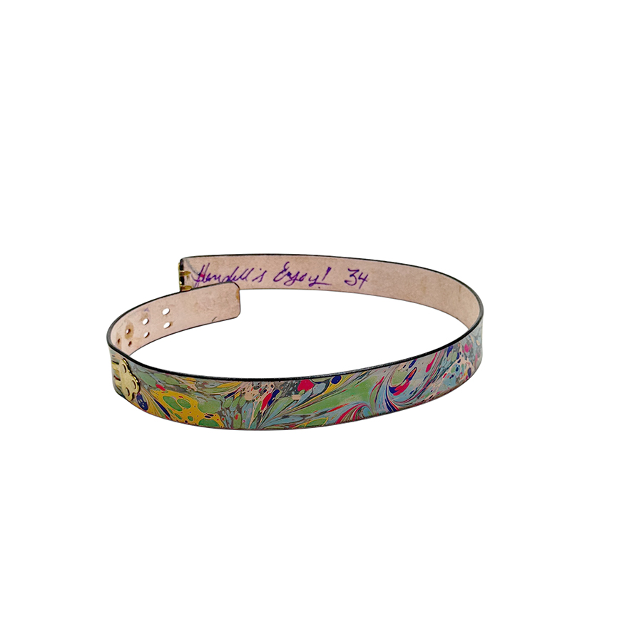 Marbled Leather Belt - 34" Sage Magenta Purple Stone - Image 2