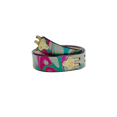 Marble Leather Belt - 34" Mint Magenta