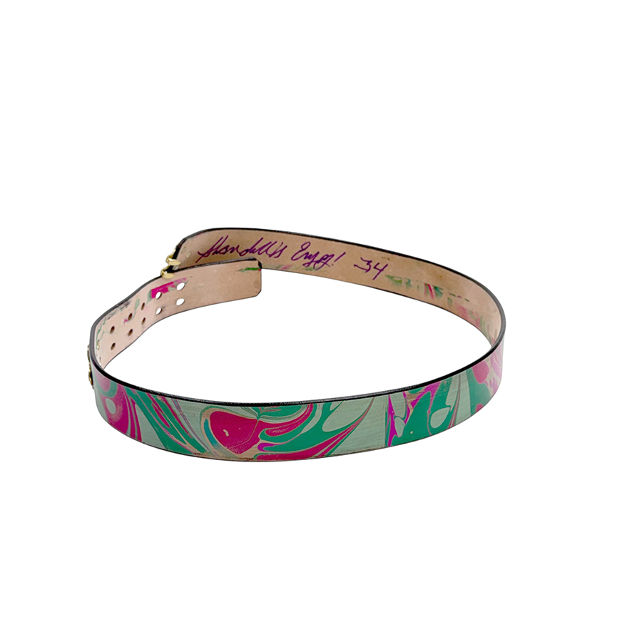 Marble Leather Belt - 34" Mint Magenta - Image 2