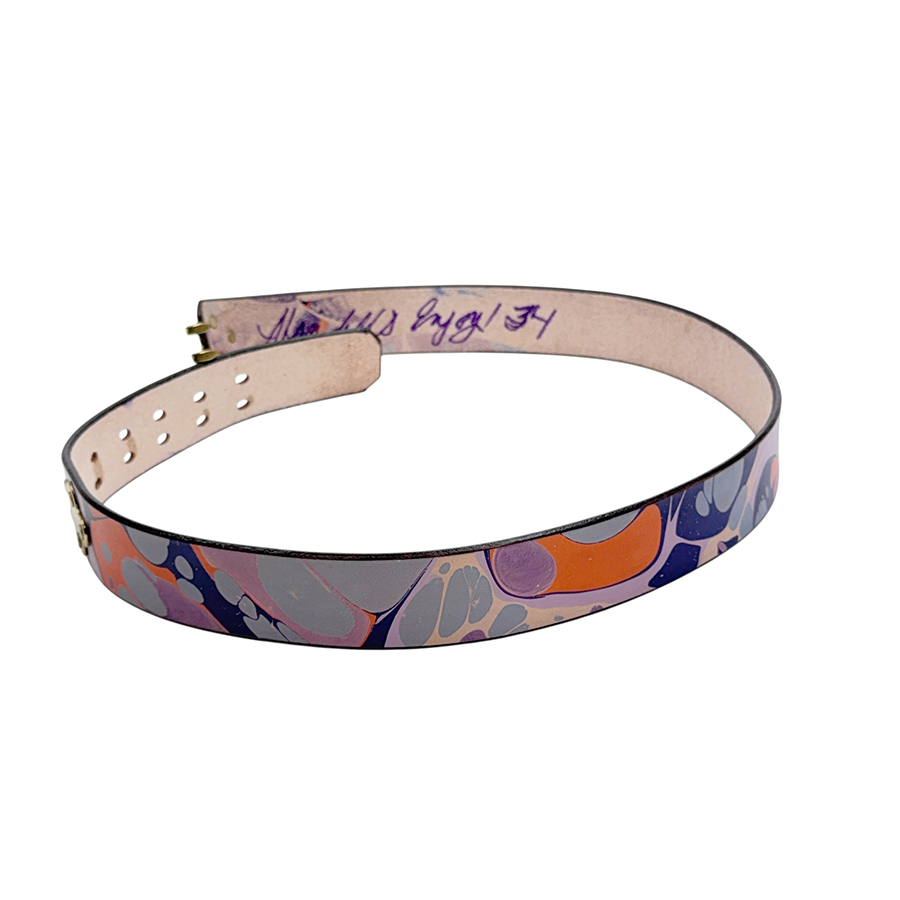 Marbled Leather Belt - 34" Orange Purple - Image 2