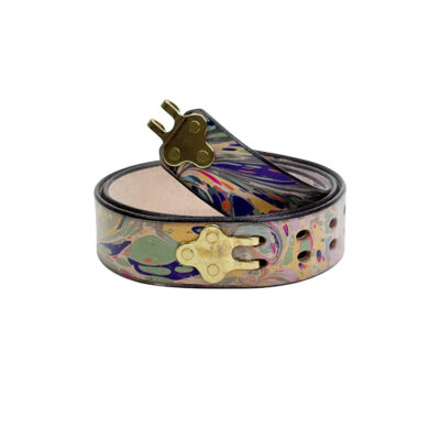 Marbled Leather Belt - 34" Magenta Green Purple Stone