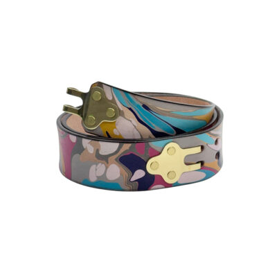 Marbled Leather Belt - 34" Blue Raspberry Grey