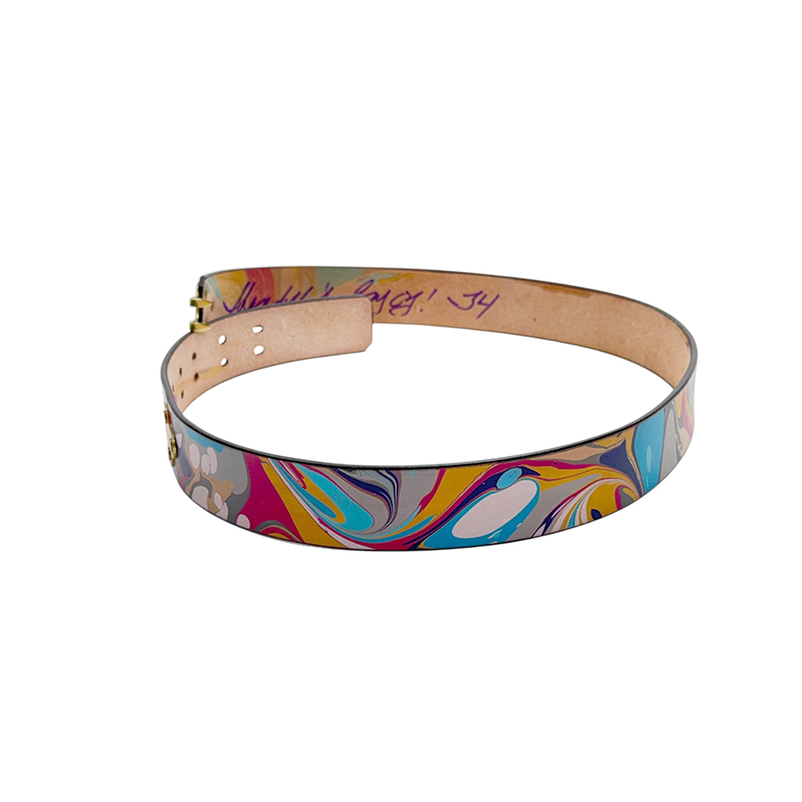 Marbled Leather Belt - 34" Blue Raspberry Grey - Image 2