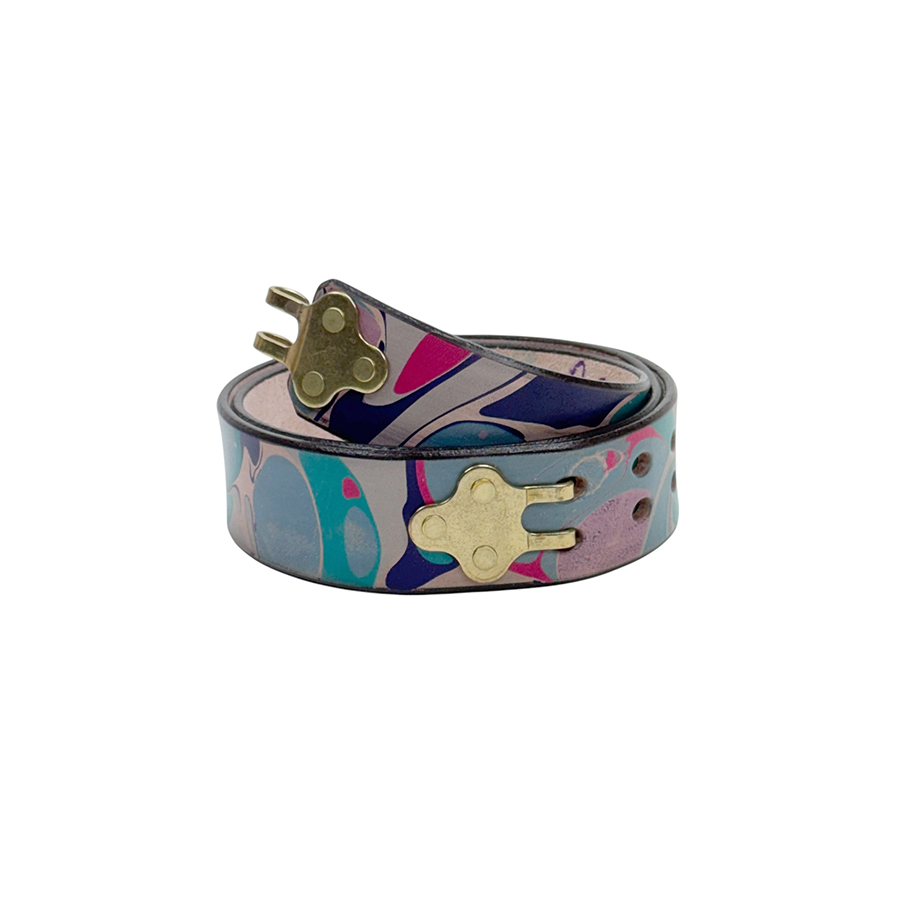 Marbled Leather Belt - 34" Slate Navy Lavender