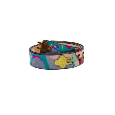 Marbled Leather Belt - 36" French Blue Aqua Pink Brown